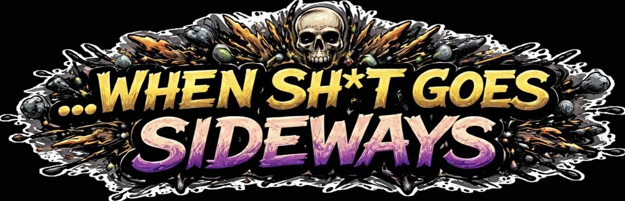 Colorful text graphic with a skull and splashes of paint on a white background