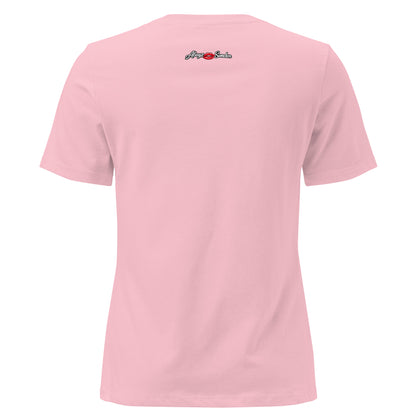 Alwayz Sumden women's relaxed t-shirt featuring red smudged lipstick design in pink